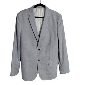 Izod Blue Preppy White Stripe Sport Coat‎ Jacket Saltwater Size Large